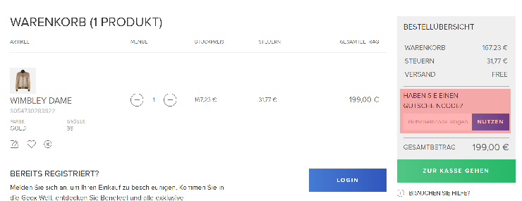 wo muss ein geox Gutscheincode eingeloest werden