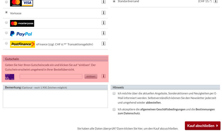 wie wird ein alternate ch Gutscheincode eingeloest