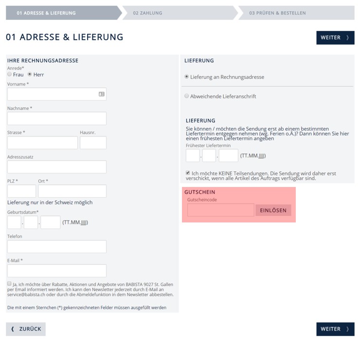 wo muss ein babista.ch Gutscheincode eingeloest werden