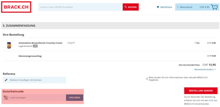 wie wird ein brack ch Gutscheincode eingeloest