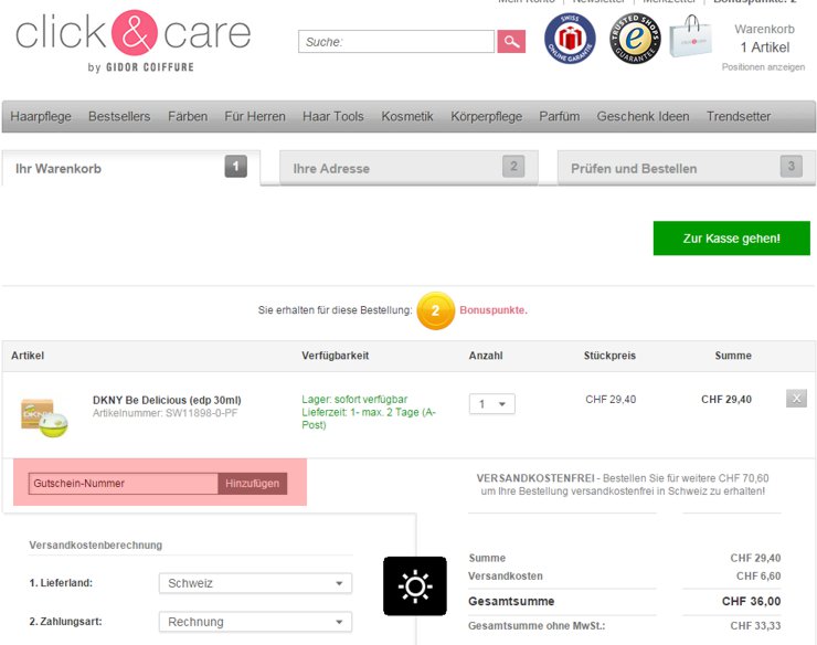 wo muss ein clickandcare.ch Gutscheincode eingeloest werden