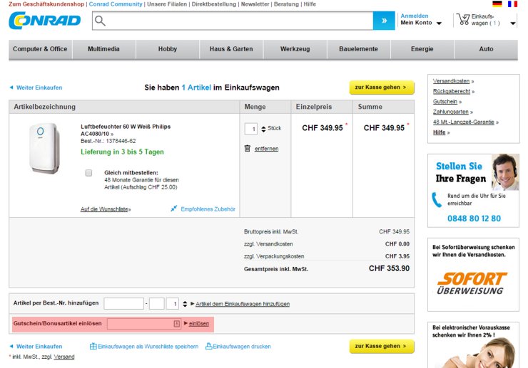 wo muss ein conrad.ch Gutscheincode eingeloest werden