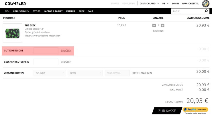 wie wird ein Crumpler ch Gutscheincode eingeloest