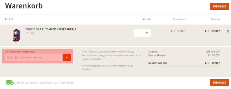wie wird ein Delizio ch Gutscheincode eingeloest