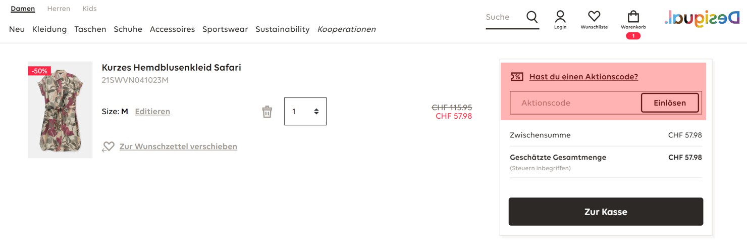 wie ist ein desigual Gutscheincode einzulösen