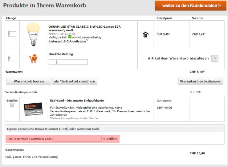 wo muss ein elv.ch Gutscheincode eingeloest werden