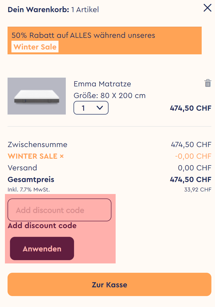 wie ist ein emma matratze Gutscheincode einzulösen