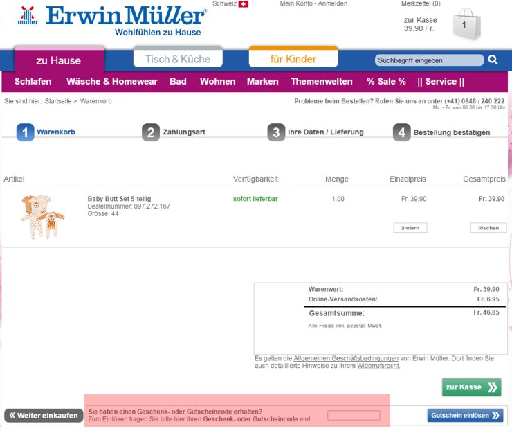 wo muss ein erwinmueller.com Gutscheincode eingeloest werden
