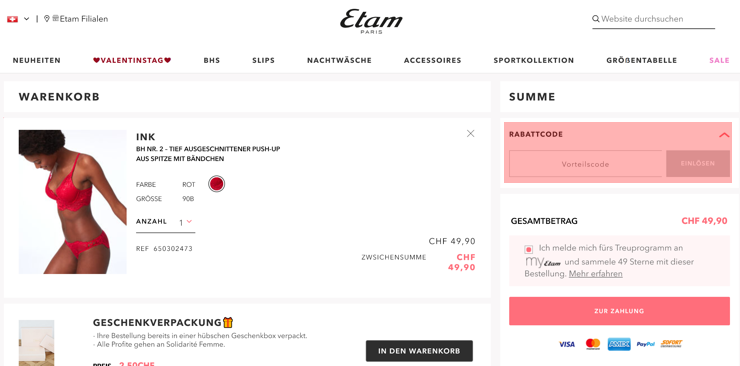 wie wird ein etam ch Gutscheincode eingeloest