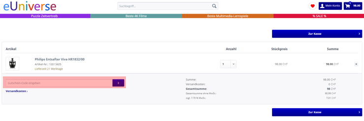 wie ist ein euniverse Gutscheincode einzulösen