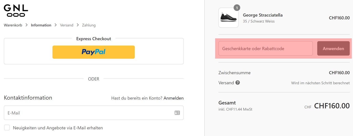 wie ist ein GLN Footwear Gutscheincode einzulösen