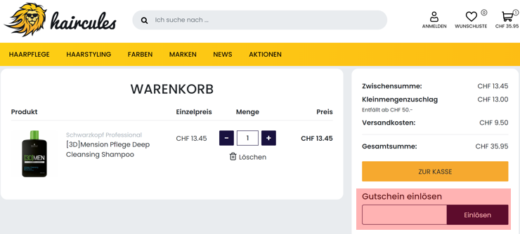 wie ist ein haircules  Gutscheincode einzulösen