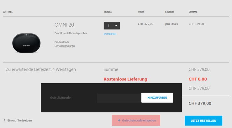 wo muss ein harmankardon.ch Gutscheincode eingeloest werden