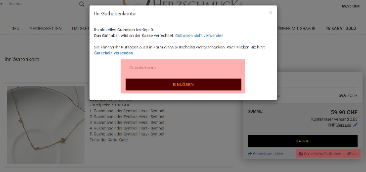 wie wird ein herzschmuck.ch Gutscheincode eingeloest