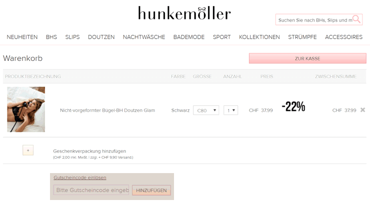 wo muss ein hunkemoller.ch Gutscheincode eingeloest werden