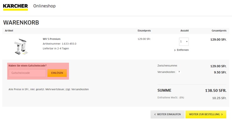 wo muss ein kaercher.com Gutscheincode eingeloest werden