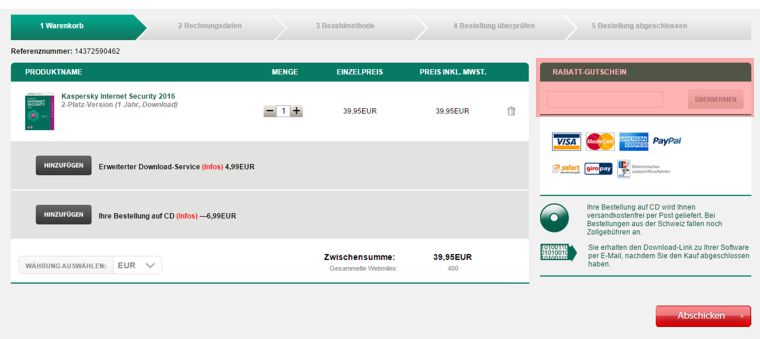 wo muss ein kaspersky.ch Gutscheincode eingeloest werden