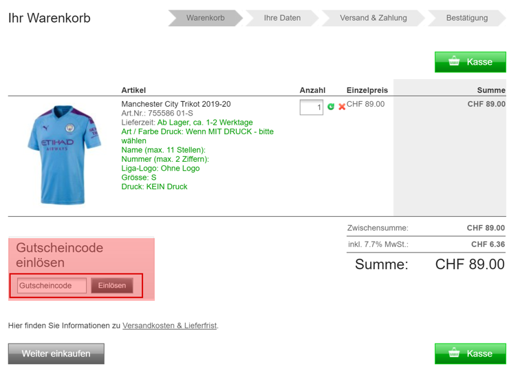 wie wird ein klubtrikot ch Gutscheincode eingeloest