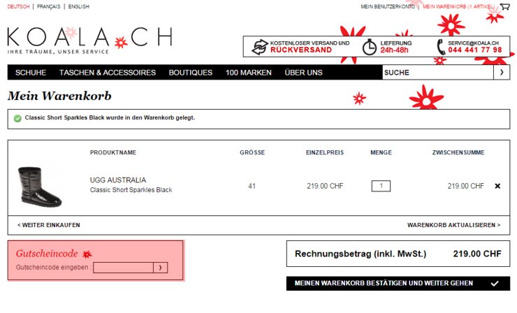 wo muss ein koala.ch Gutscheincode eingeloest werden