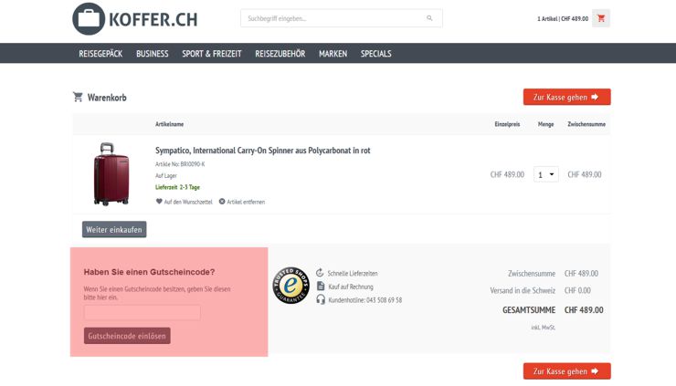 wo muss ein koffer.ch Gutscheincode eingeloest werden