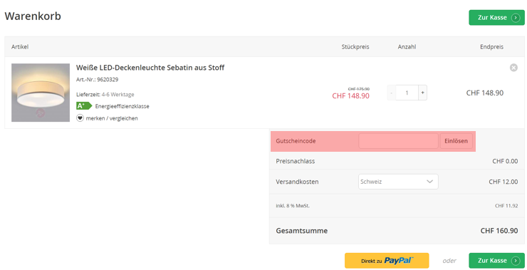 wie wird ein lampenwelt ch Gutscheincode eingeloest