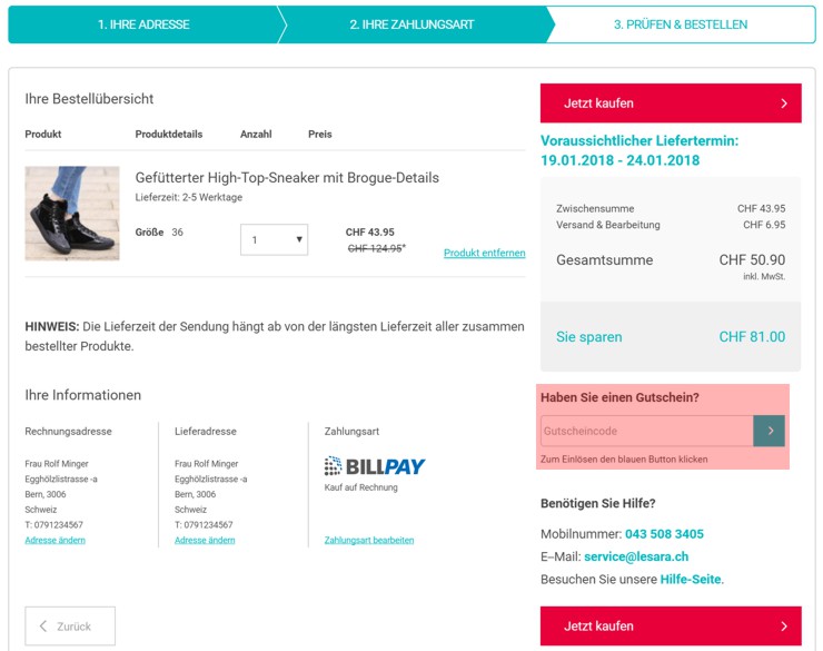 wie wird ein lesara ch Gutscheincode eingeloest