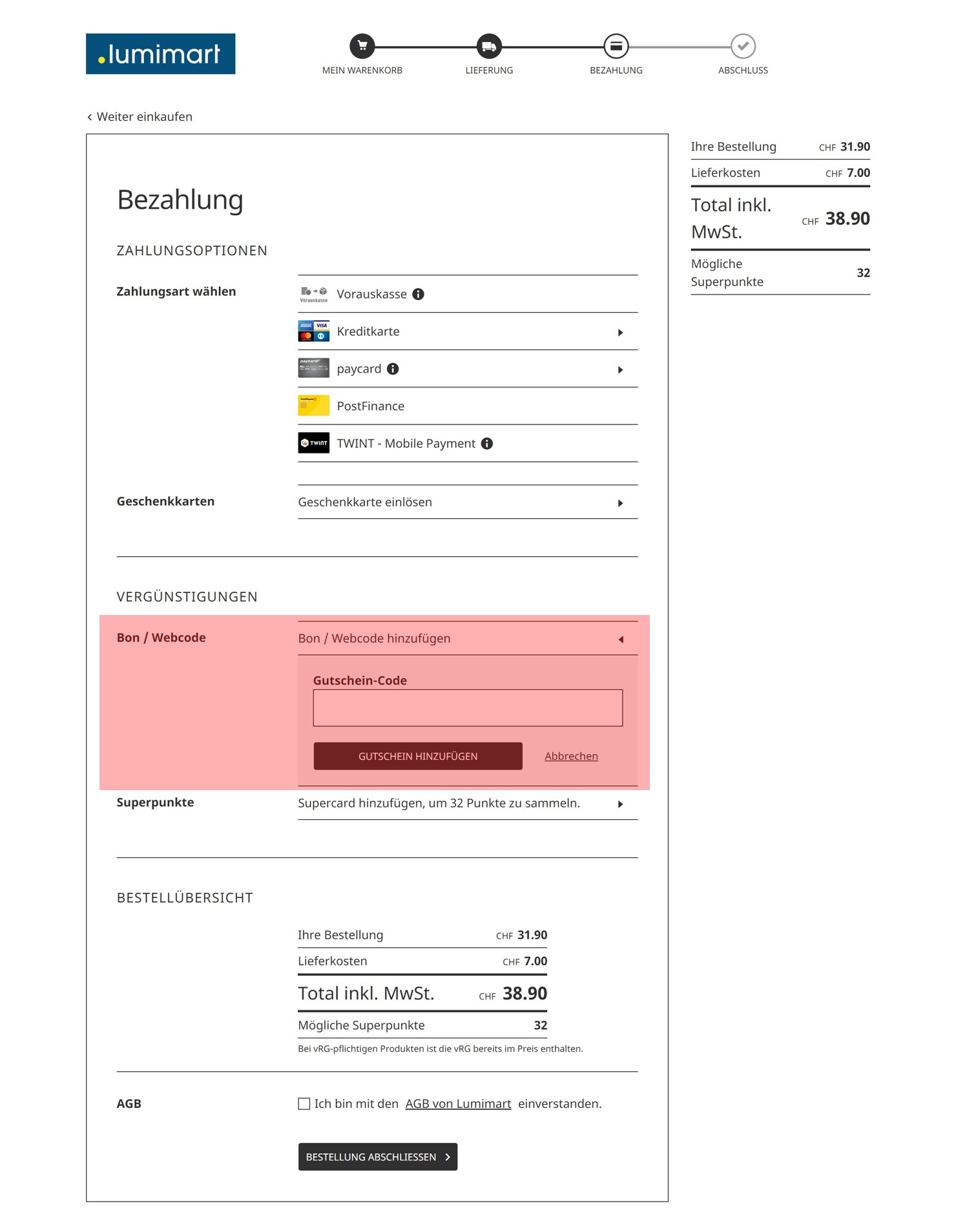 wie ist ein lumimart Gutscheincode einzulösen