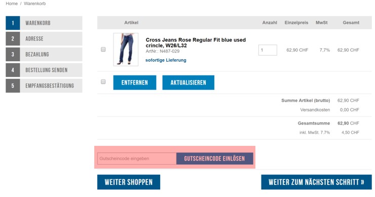 wie wird ein McJeans ch Gutscheincode eingeloest