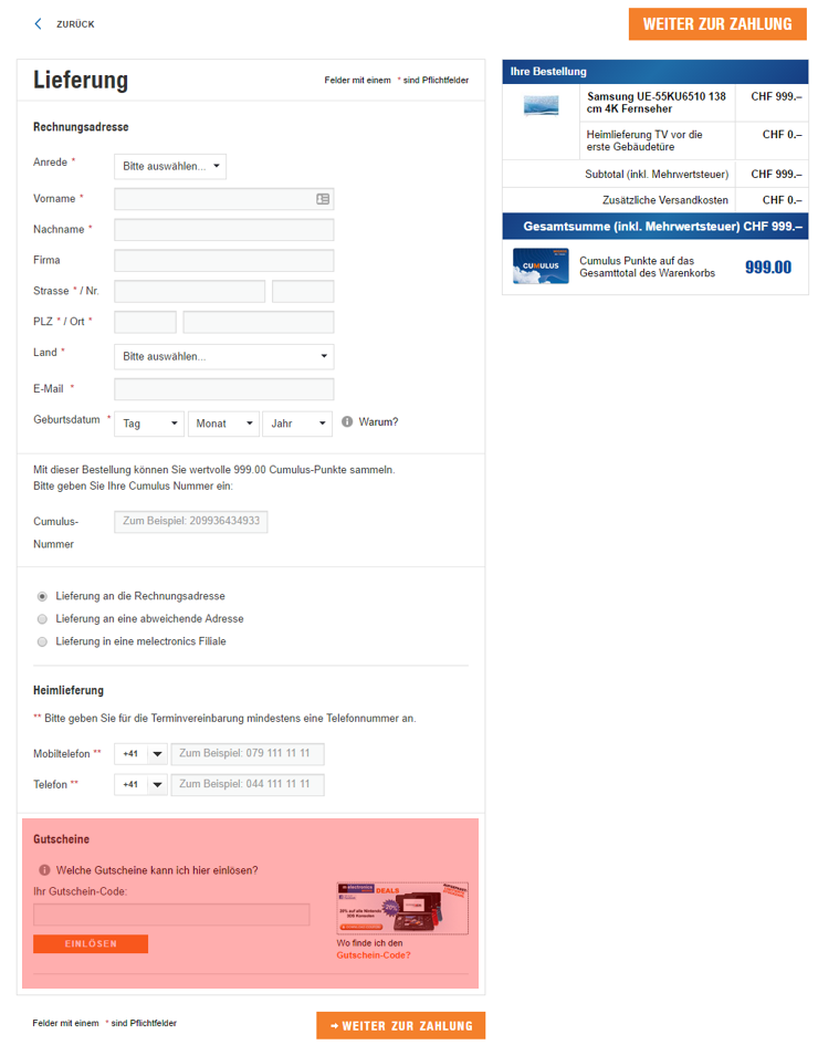 wie wird ein melectronics ch Gutscheincode eingeloest