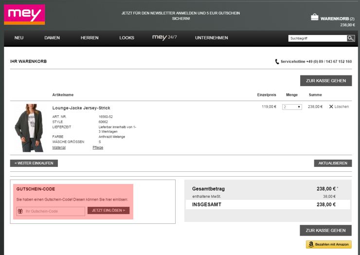 wo muss ein mey.com Gutscheincode eingeloest werden
