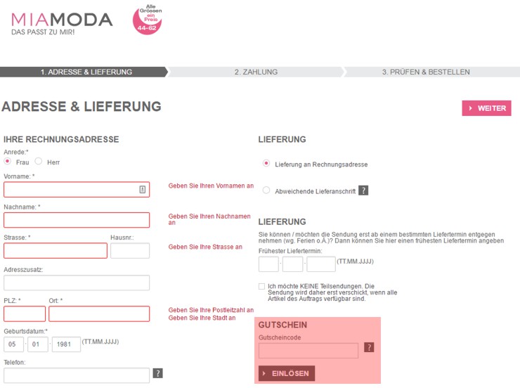 wo muss ein mia-moda.ch Gutscheincode eingeloest werden