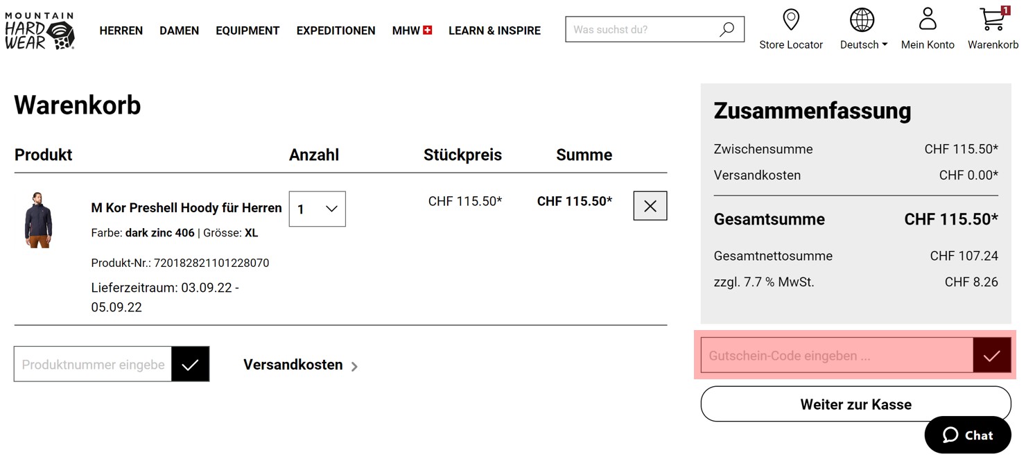 wie ist ein Mountain Hardwear Gutscheincode einzulösen