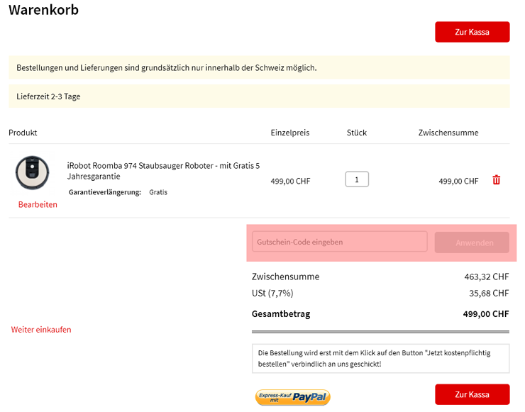 wie wird ein myrobotcenter Gutscheincode eingeloest