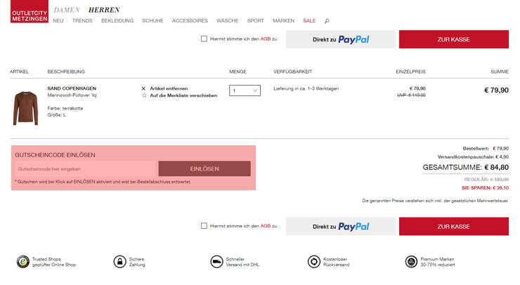 wo muss ein outletcity Gutscheincode eingeloest werden