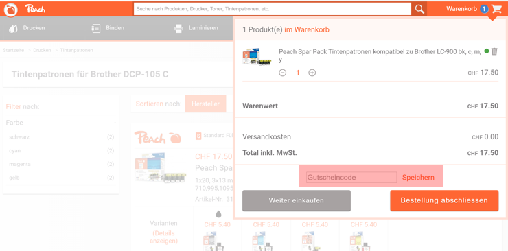 wo muss ein peachstore.ch Gutscheincode eingeloest werden