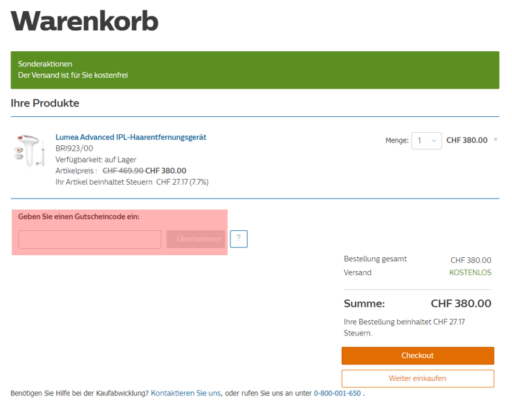 wie ist ein philips schweiz Gutscheincode einzulösen