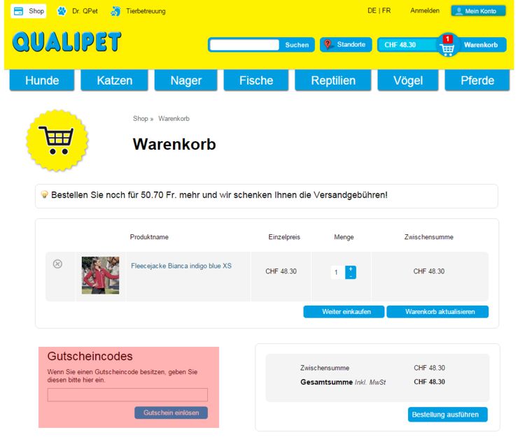 wo muss ein qualipet.ch Gutscheincode eingeloest werden