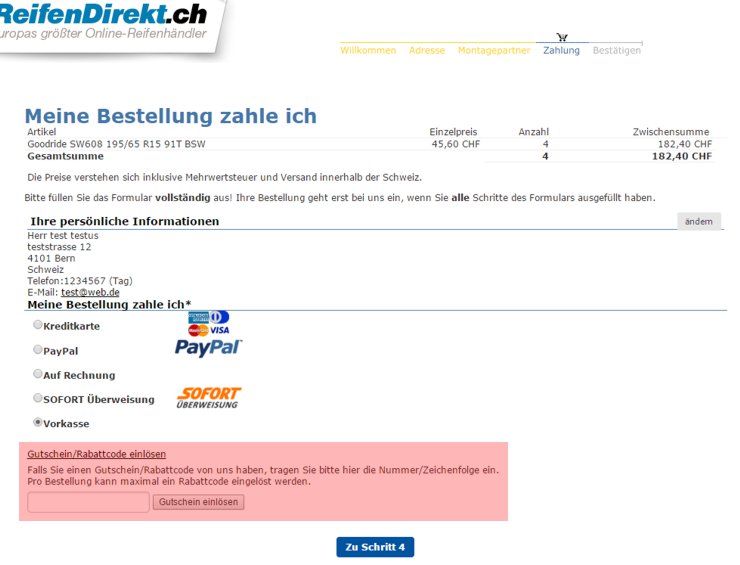 wie ist ein reifendirekt Gutscheincode einzulösen