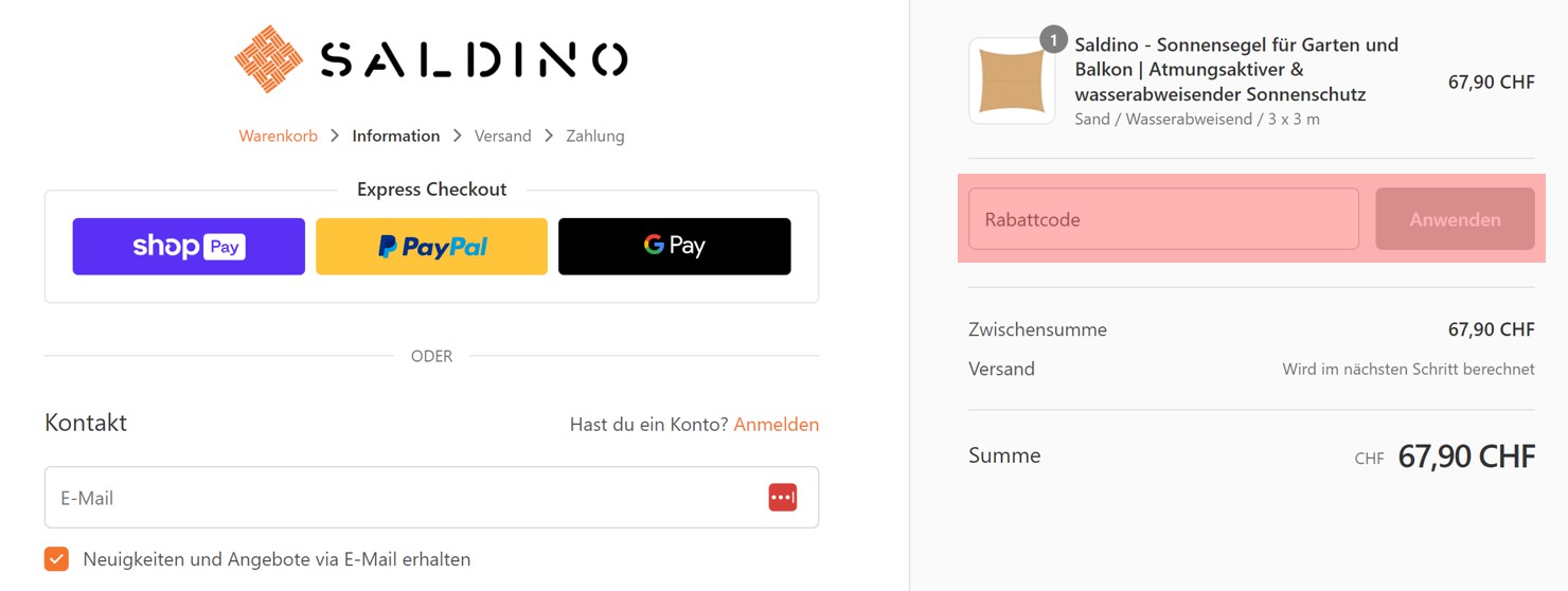 wie ist ein Saldino Gutscheincode einzulösen
