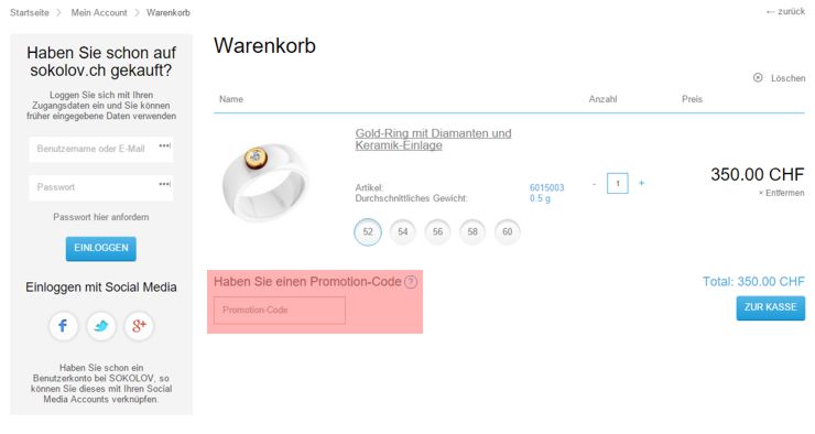wo muss ein sokolov.ch Gutscheincode eingeloest werden