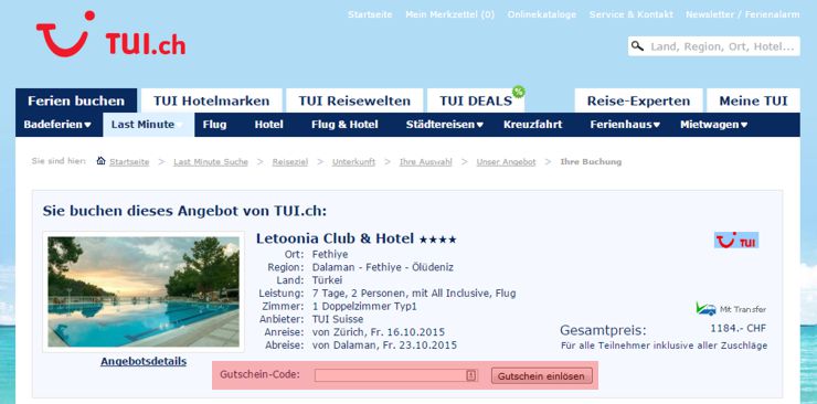 wie ist ein TUI Gutscheincode einzulösen