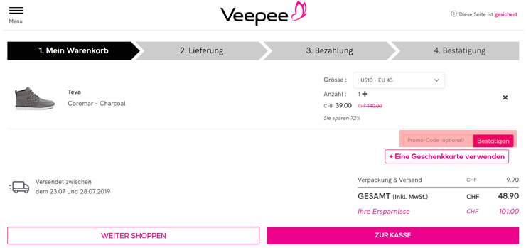 wo muss ein veepee Gutscheincode eingeloest werden