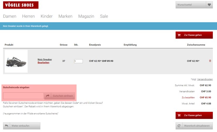wo muss ein voegele-shoes.com Gutscheincode eingeloest werden