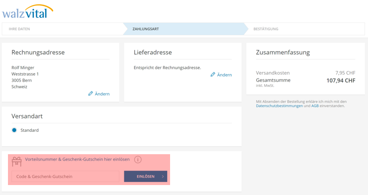 wie ist ein walzvital Gutscheincode einzulösen