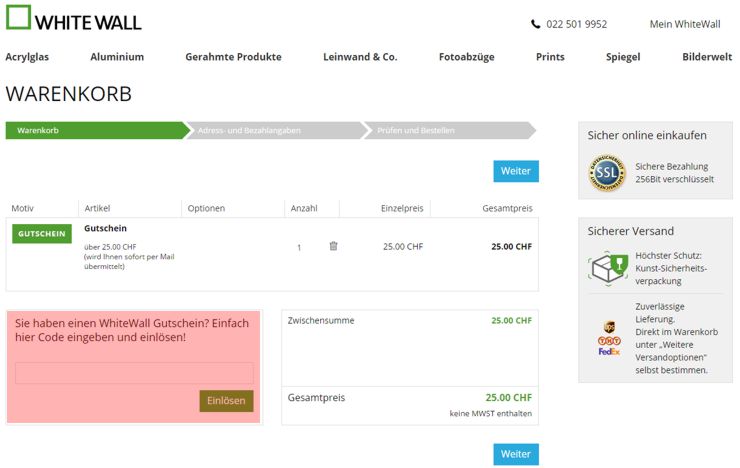 wo muss ein ch.whitewall.com Gutscheincode eingeloest werden