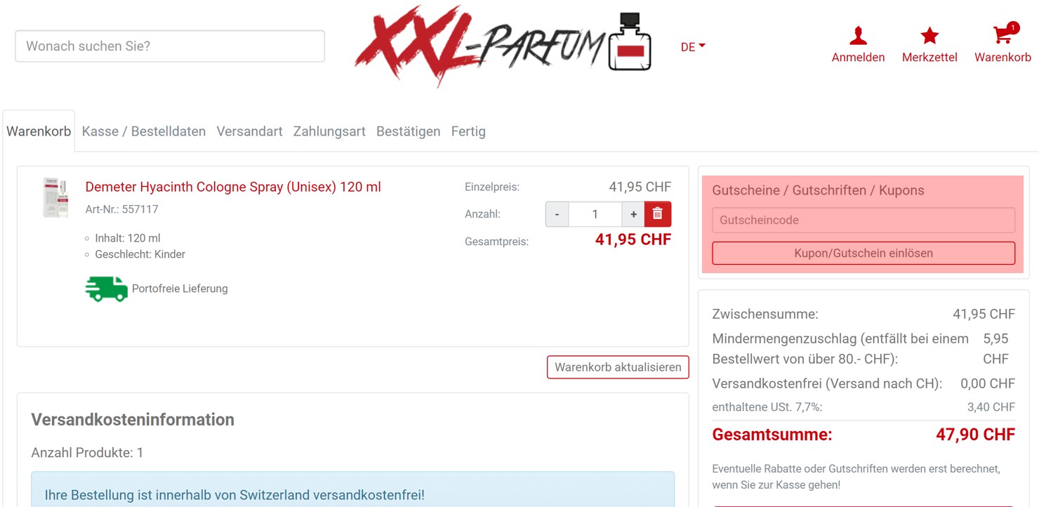 wie ist ein xxl-parfum Gutscheincode einzulösen