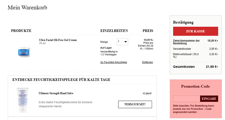 wie ist ein Kiehls Gutscheincode einzulösen